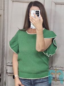 Ruffled Up Spring Knit Sweater-Green
