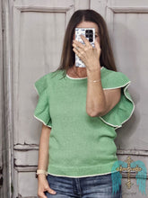 Load image into Gallery viewer, Ruffled Up Spring Knit Sweater-Mint
