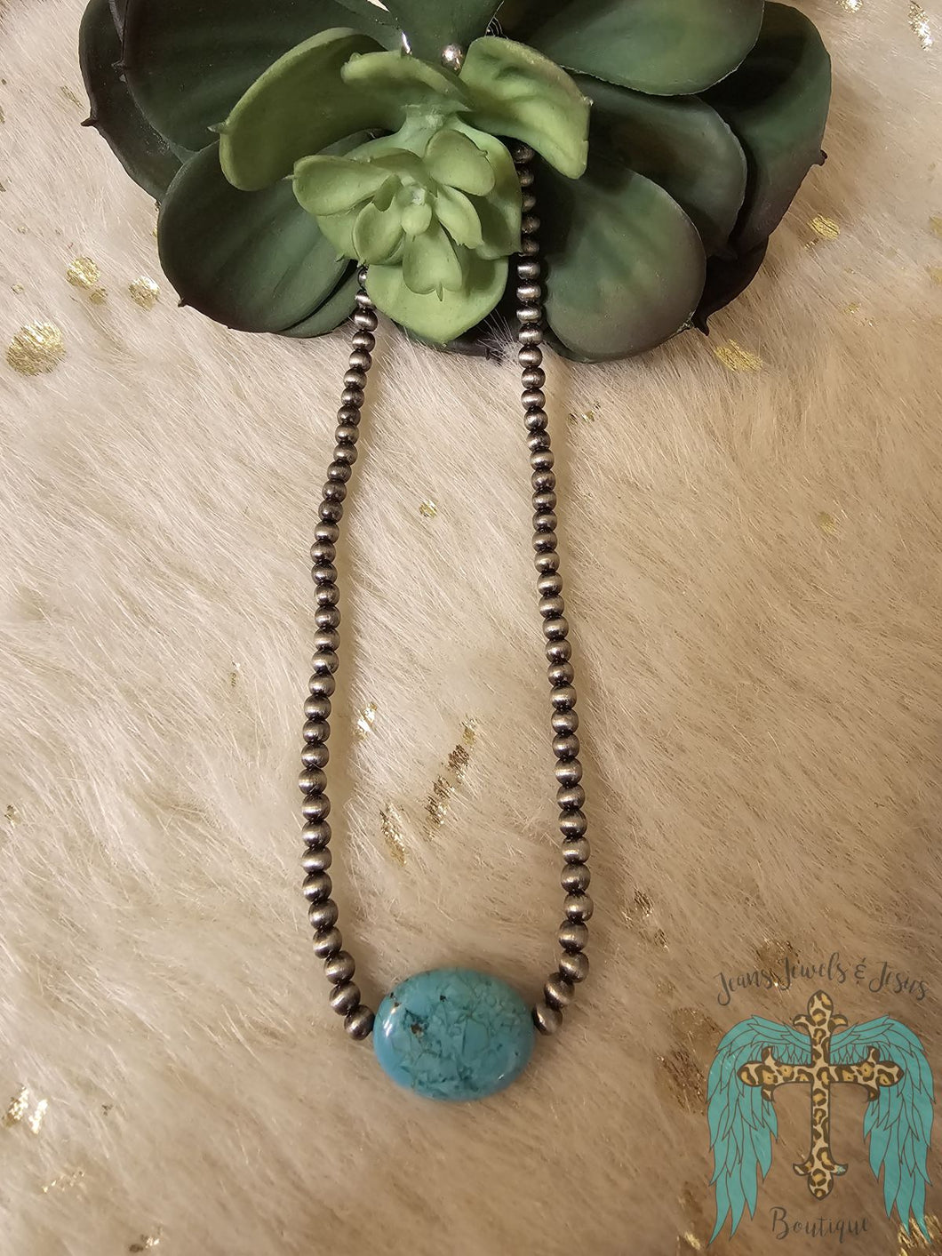 Navajo Style Pearl With Semi Stone Choker