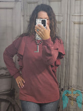 Load image into Gallery viewer, Long Ruffled Sleeve Urban Ribbed Top-Burgundy
