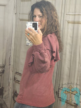 Load image into Gallery viewer, Long Ruffled Sleeve Urban Ribbed Top-Burgundy
