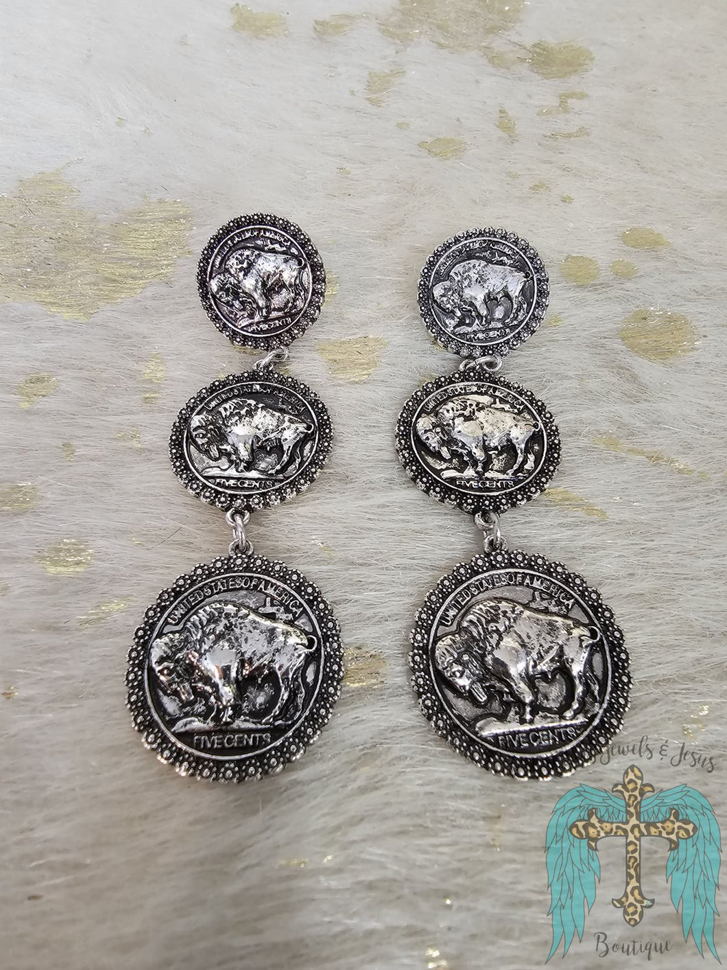 Western Buffalo Coin Drop Stud Earrings