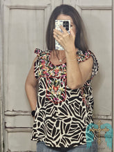 Load image into Gallery viewer, Zebra Print Top With Embroidered Flowers
