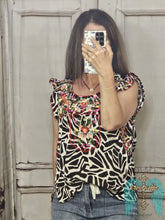 Load image into Gallery viewer, Zebra Print Top With Embroidered Flowers
