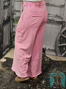 Mineral Washed Terry Knit Pants-Bubble Gum Pink