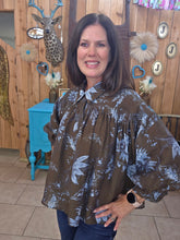 Load image into Gallery viewer, Entro Slate Brown With Blue Flowers Haliegh Top - Jeans Jewels and Jesus Boutique
