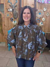 Load image into Gallery viewer, Entro Slate Brown With Blue Flowers Haliegh Top - Jeans Jewels and Jesus Boutique
