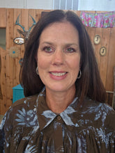 Load image into Gallery viewer, Entro Slate Brown With Blue Flowers Haliegh Top - Jeans Jewels and Jesus Boutique
