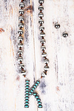 Load image into Gallery viewer, Fashion Turquoise Initial Silver Pearl Necklace Set - 14 Letters - Jeans Jewels and Jesus Boutique
