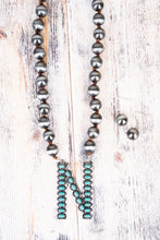 Load image into Gallery viewer, Fashion Turquoise Initial Silver Pearl Necklace Set - 14 Letters - Jeans Jewels and Jesus Boutique
