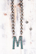 Load image into Gallery viewer, Fashion Turquoise Initial Silver Pearl Necklace Set - 14 Letters - Jeans Jewels and Jesus Boutique
