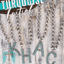 Load image into Gallery viewer, Fashion Turquoise Initial Silver Pearl Necklace Set - 14 Letters - Jeans Jewels and Jesus Boutique
