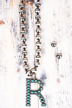 Load image into Gallery viewer, Fashion Turquoise Initial Silver Pearl Necklace Set - 14 Letters - Jeans Jewels and Jesus Boutique

