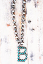 Load image into Gallery viewer, Fashion Turquoise Initial Silver Pearl Necklace Set - 14 Letters - Jeans Jewels and Jesus Boutique
