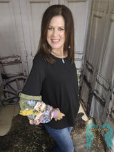 Load image into Gallery viewer, French Terry Knit Top With Floral Ruffled Sleeve - Jeans Jewels and Jesus Boutique
