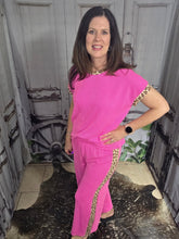 Load image into Gallery viewer, Fuschia Leopard Print Ribbed Short Sleeve Set - Jeans Jewels and Jesus Boutique
