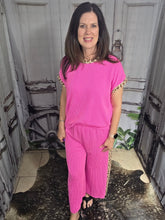 Load image into Gallery viewer, Fuschia Leopard Print Ribbed Short Sleeve Set - Jeans Jewels and Jesus Boutique
