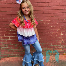 Load image into Gallery viewer, Girls Patriotic Ruffle Tunic - Jeans Jewels and Jesus Boutique
