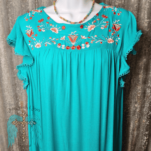 Jade Embroidered Cap Sleeve Top