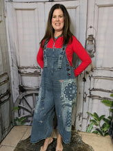Load image into Gallery viewer, Washed Denim/Bandana Loose Fit Overalls
