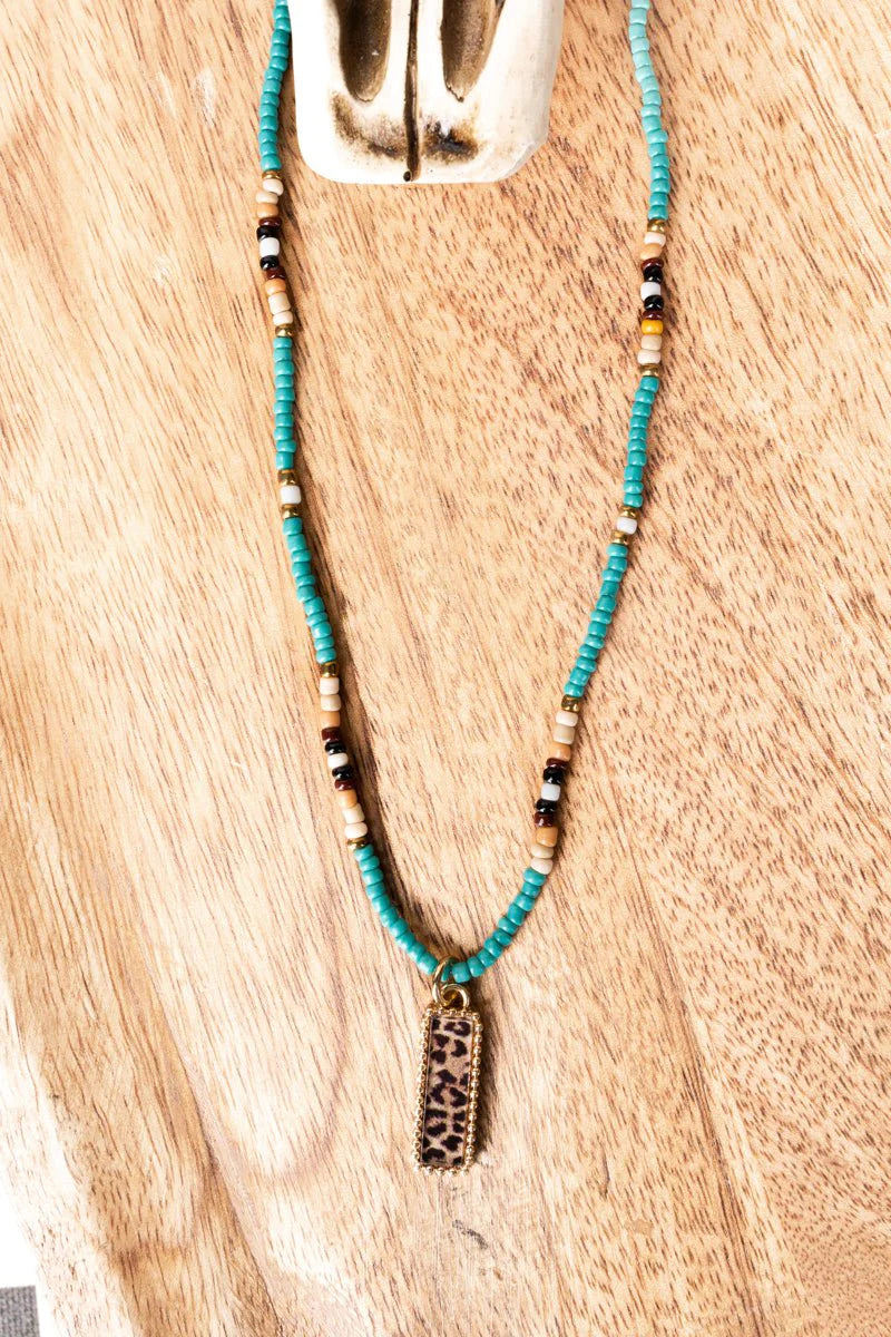 No Limits Leopard Turquoise Seed Bead Choker