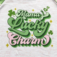 Load image into Gallery viewer, Mama's Lucky Charm Ruffle Sleeve Raglan - Jeans Jewels and Jesus Boutique
