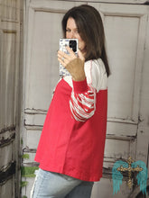 Load image into Gallery viewer, Red and White Striped Sleeve Top - Jeans Jewels and Jesus Boutique
