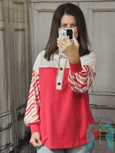 Load image into Gallery viewer, Red and White Striped Sleeve Top - Jeans Jewels and Jesus Boutique
