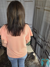 Load image into Gallery viewer, Ribbed Ruffled Sleeve Top-Orange - Jeans Jewels and Jesus Boutique
