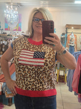 Load image into Gallery viewer, Leopard Sleeveless Sweater with Sequin American Flag
