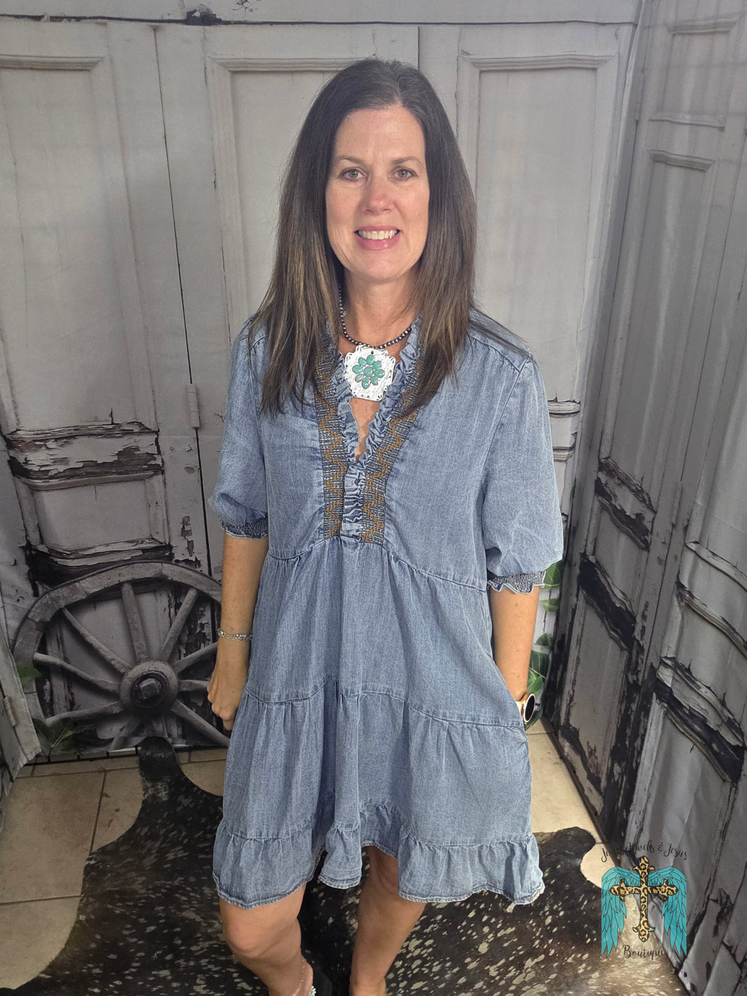 Washed Denim Tiered Dress