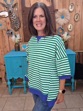 Load image into Gallery viewer, Oversized Stripe Casual Knit Top- Kelly Green/Cream
