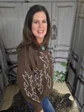 Load image into Gallery viewer, Western Bootstitch Embroidered Sweatshirt-Chocolate Brown
