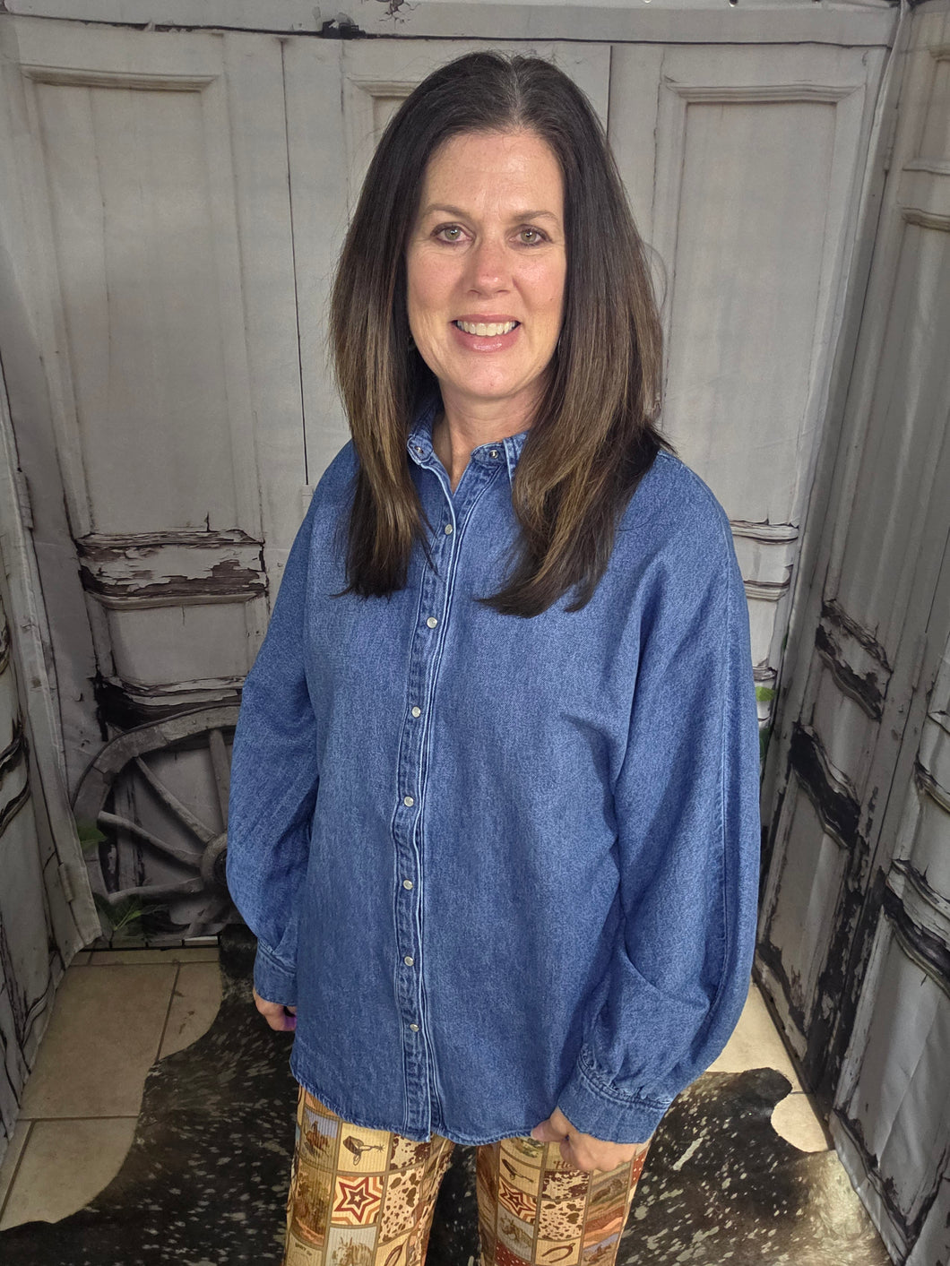 Risen Balloon-Sleeve Denim Top