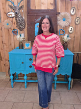 Load image into Gallery viewer, Oversized Stripe Casual Knit Top- Red/Cream

