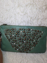 Load image into Gallery viewer, Empire Green Studded Wash Leather Pouch

