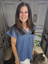 Load image into Gallery viewer, Umgee Denim Top With Ruffled Cap Sleeve
