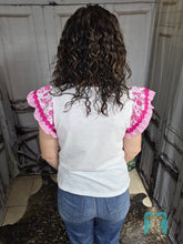 Load image into Gallery viewer, Flowered Ruffle Sleeve Top-Pink
