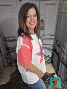 Red, White, And Blue Patchwork Star Top