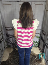 Load image into Gallery viewer, Hot Pink Striped Top With Ruffled Cap Sleeve
