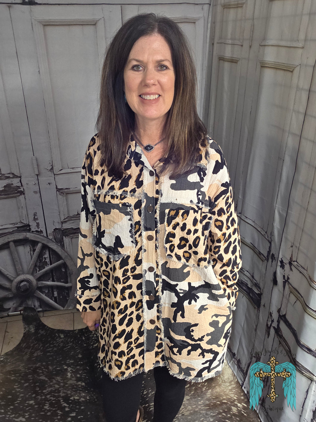 Leopard And Indian Headdress Linen Button Down Shirt/Jacket