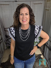 Load image into Gallery viewer, Flowered Ruffle Sleeve Top-Black
