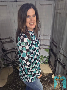 Checkered Turquoise Concho Mesh