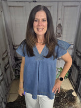 Load image into Gallery viewer, Umgee Denim Top With Ruffled Cap Sleeve
