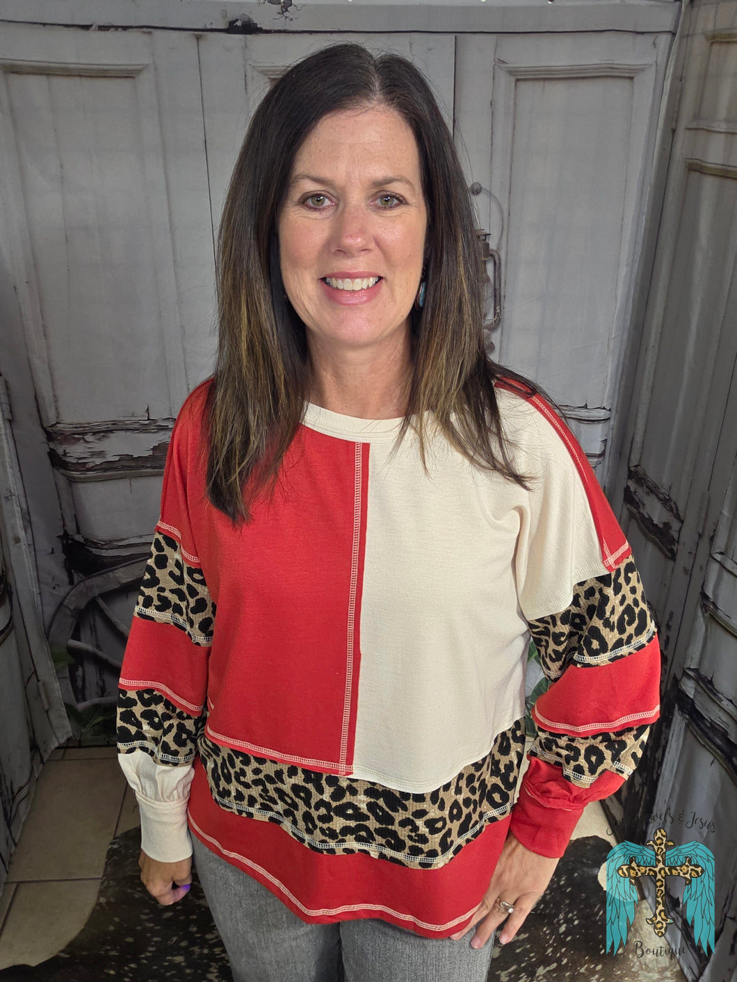 French Terry Mix And Match Top With Leopard Print