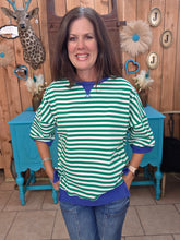 Load image into Gallery viewer, Oversized Stripe Casual Knit Top- Kelly Green/Cream
