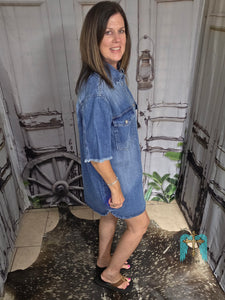 Medium Washed Denim Button Down Dress