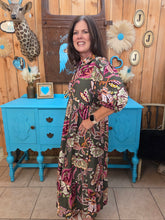 Load image into Gallery viewer, Umgee Olive Floral Tiered Maxi Dress
