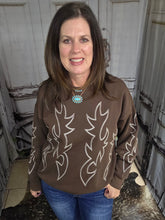 Load image into Gallery viewer, Western Bootstitch Embroidered Sweatshirt-Chocolate Brown
