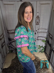 Ruffle Sleeve Floral Blouse